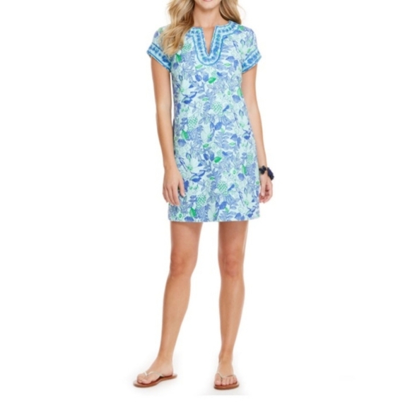Vineyard Vines Bird Print Linen Blend Cordia Embroidered Shift Dress Preppy 0 - Picture 1 of 12